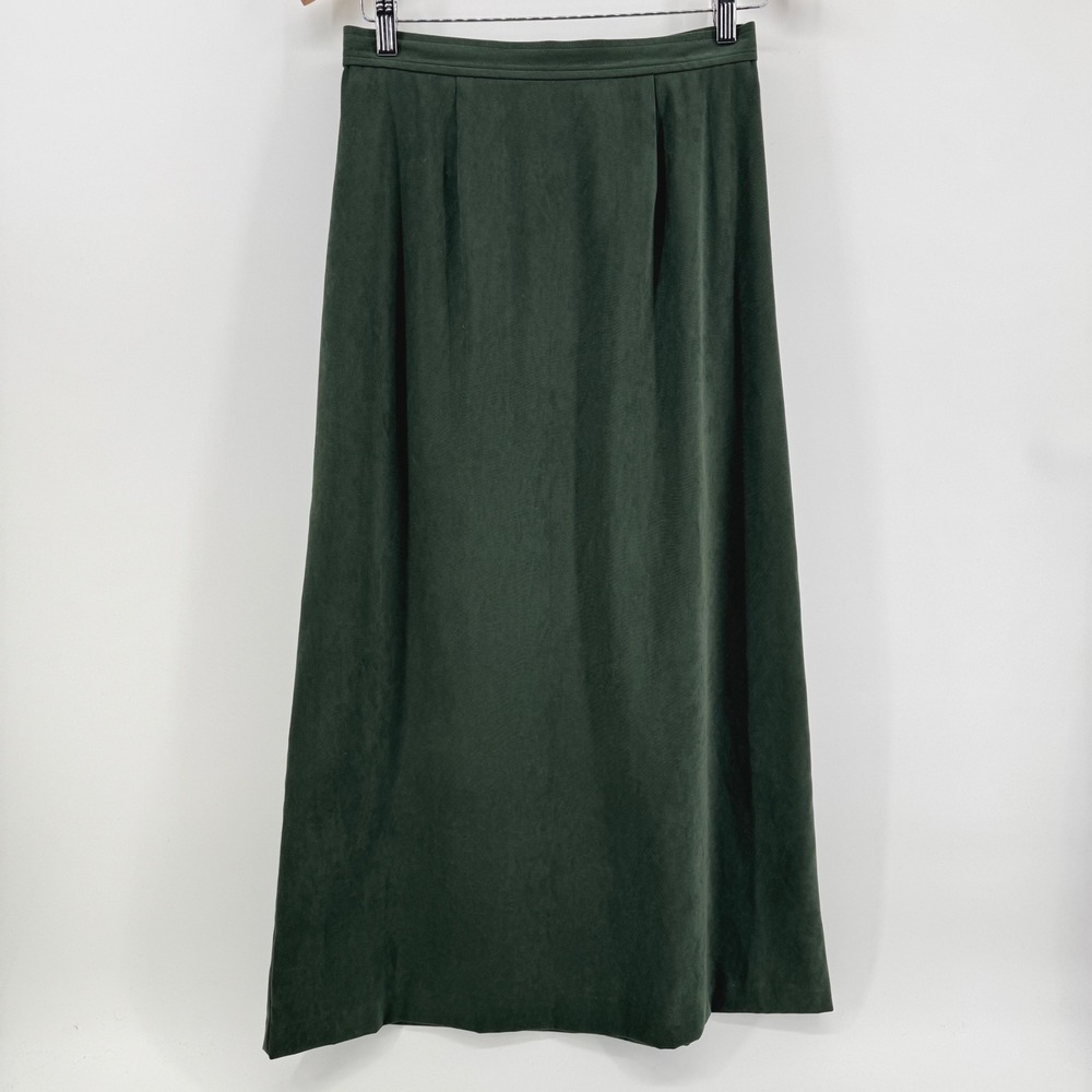 90s Minimalist Dark Forest Green Maxi Skirt Straight A-Line Office Career Size 6